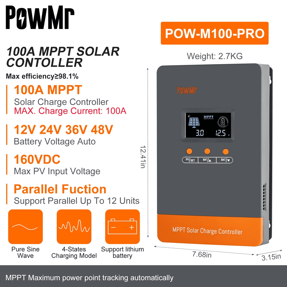 100A MPPT Solar Battery Panel Charge Controller 12V/24V/36V/48V Auto Parallel 12