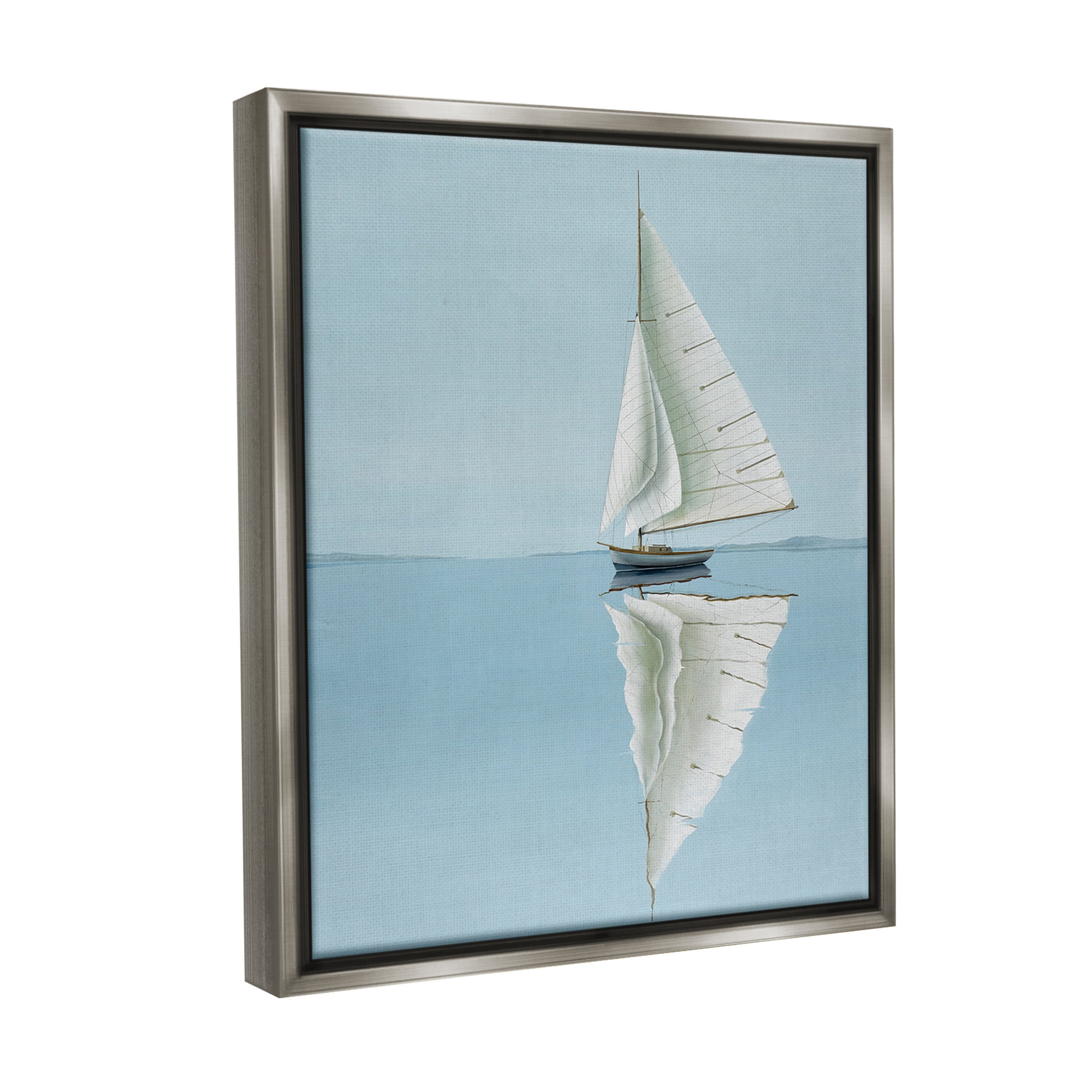 Stupell Industries Minimal Watercraft Reflection Transportation Painting Gray Floater Framed Canvas Art Print Wall Art, 17 x 21