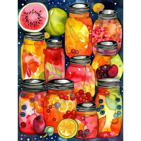 Fruit Preserves Folk Art Watercolour Painting Unframed Wall Art Print Poster Home Decor Premium