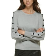 Women's Metallic Button-Sleeve Sweater Light Heather/Grey Silver XL