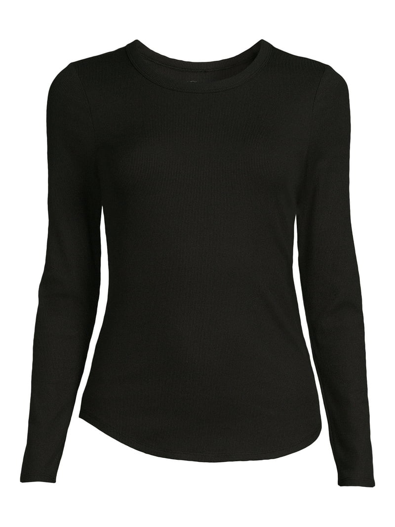 No Boundaries Women's Juniors Ribbed Crewneck Tee with Long