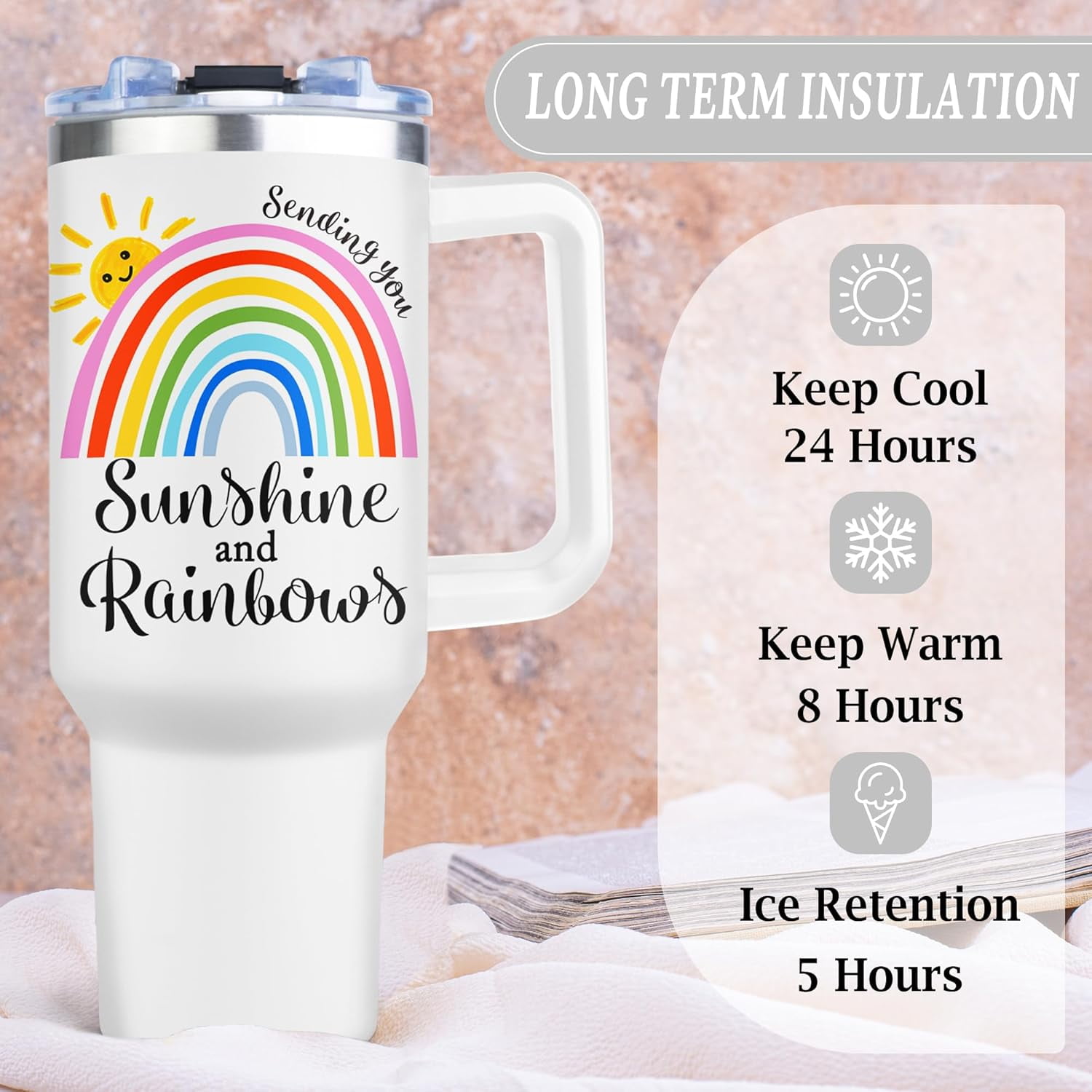 Sending Sunshine Gifts for Women, Get Well Soon Gifts for Women, Inspirational/Cancer Care/Thinking of You/Sympathy Gifts for Women Friends, Christmas Birthday Gifts for Women 40 Oz Tumbler