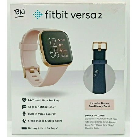 Fitbit Versa 2 Smartwatch Copper Rose (Petal) with Bonus Bands (Navy)