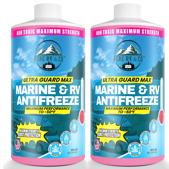 Winter RV Antifreeze - Non-Toxic Glycerin Formula, Freeze Protection to -50°F for Campers, Boats & Pools, 32oz 2-Pack, Ready-to-Use Winterizing Fluid
