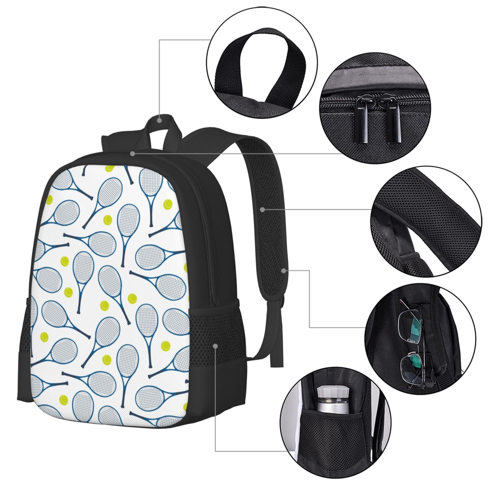 Ratiio Tennis Rackets And Balls Backpack for Men and Women - Durable 600D Oxford Cloth -Large Capacity, Water-Resistant School, Travel, and Hiking Bag