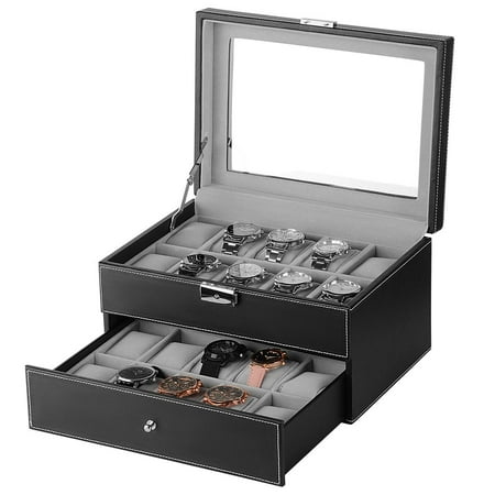 Sortwise Lockable Watch Leather Box Jewelry Storage Organizer 20