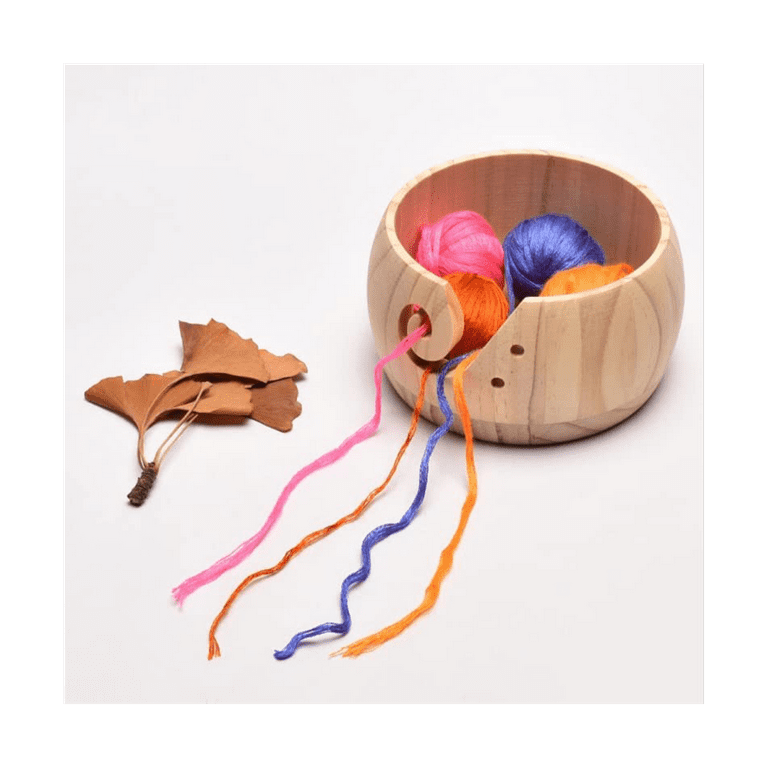 Memfish Wooden Yarn Bowl,Yarn Bowls with Lid for Knitting Crochet Yarn Ball Holder Handmade Yarn Storage Bowl for DIY Knitting Crocheting Crochet Kit