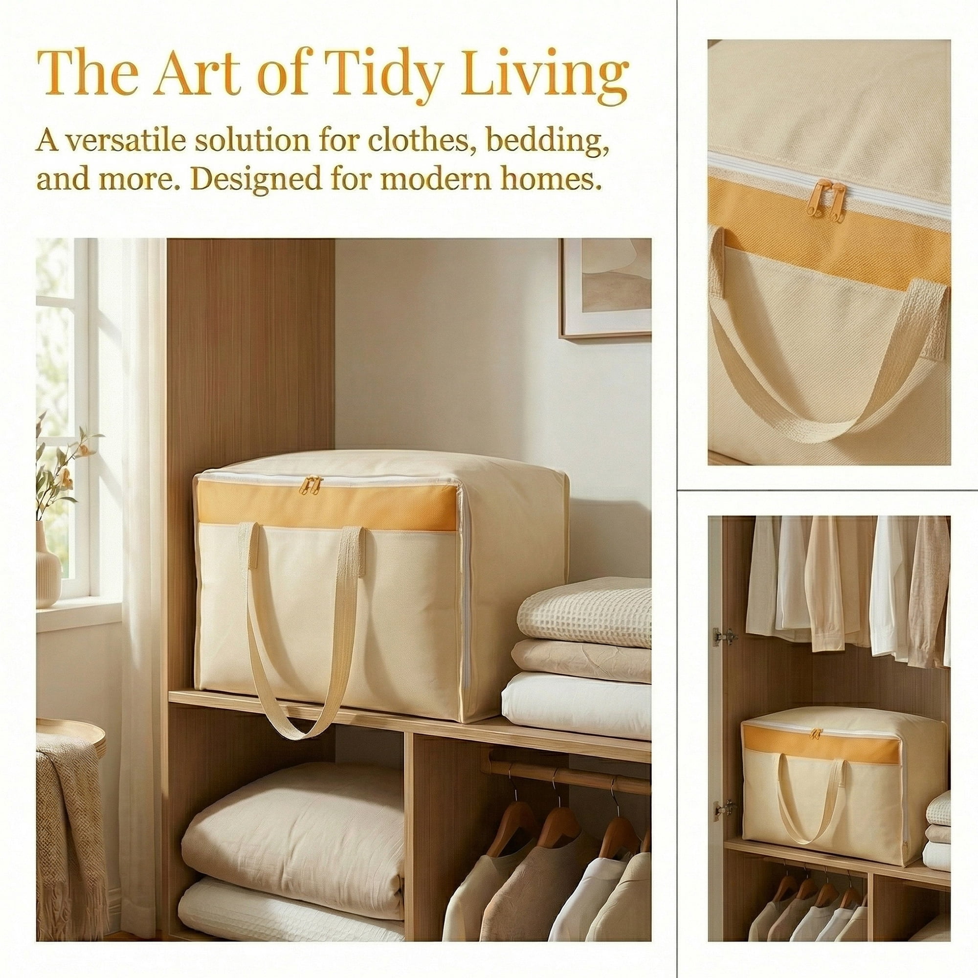 Unique Bargains Foldable Storage Bags for Taking in Clothes Beige 19.7"x11.8"x9.8"