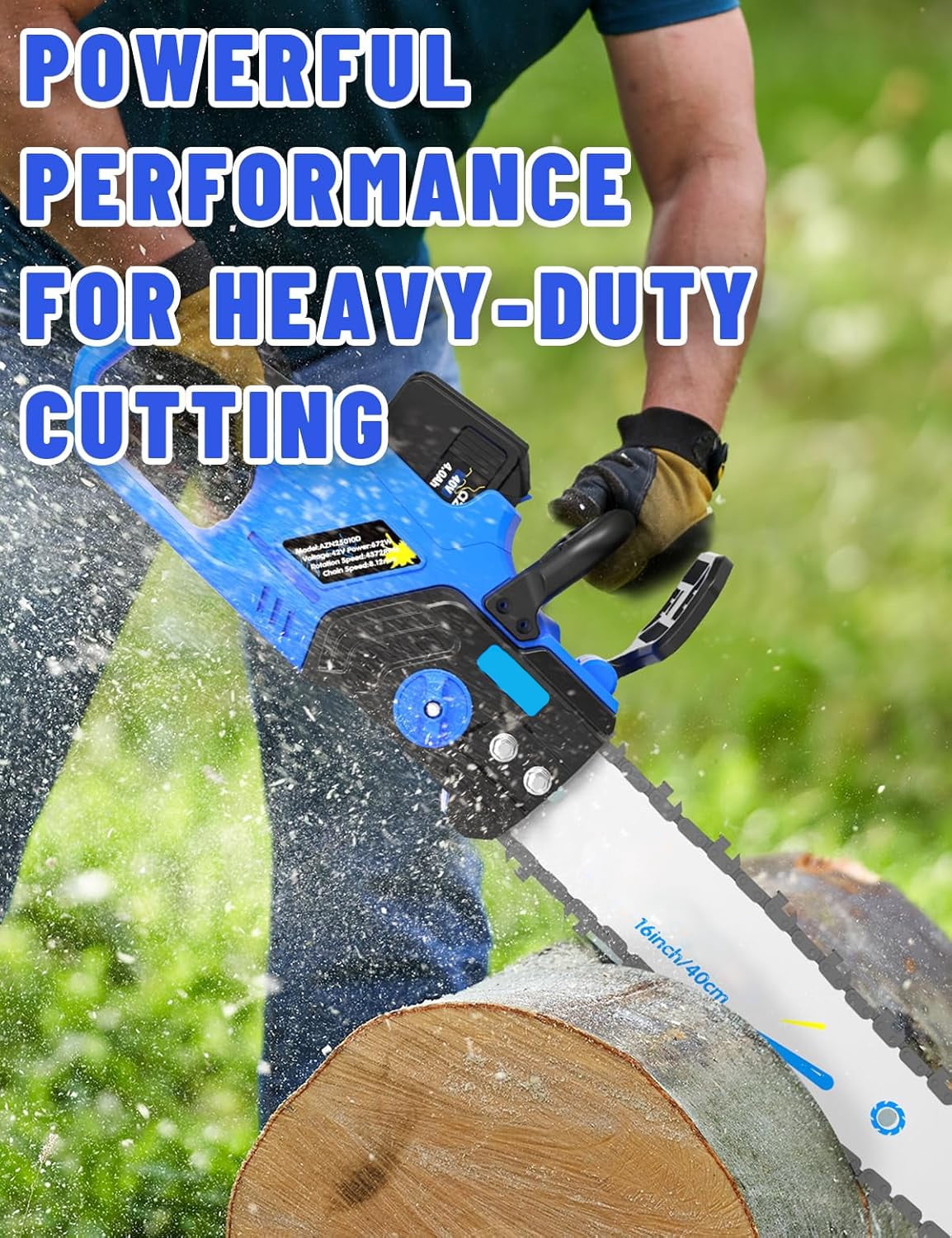 AZZUNOX 16 Inch Brushless Cordless Chainsaw, Tool-Free Tension & Auto Oiler, with Battery and Charger for Wood Cutting Tree Trimming