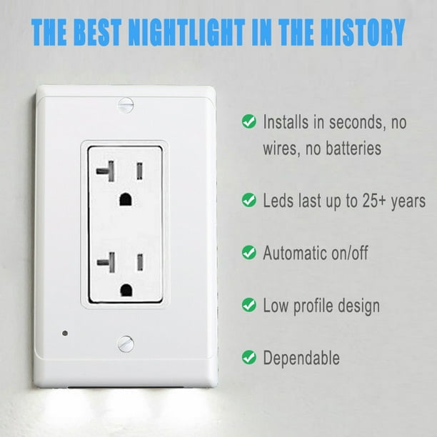 Wall outlet led night light easy sale snap on outlet cover plate no wires