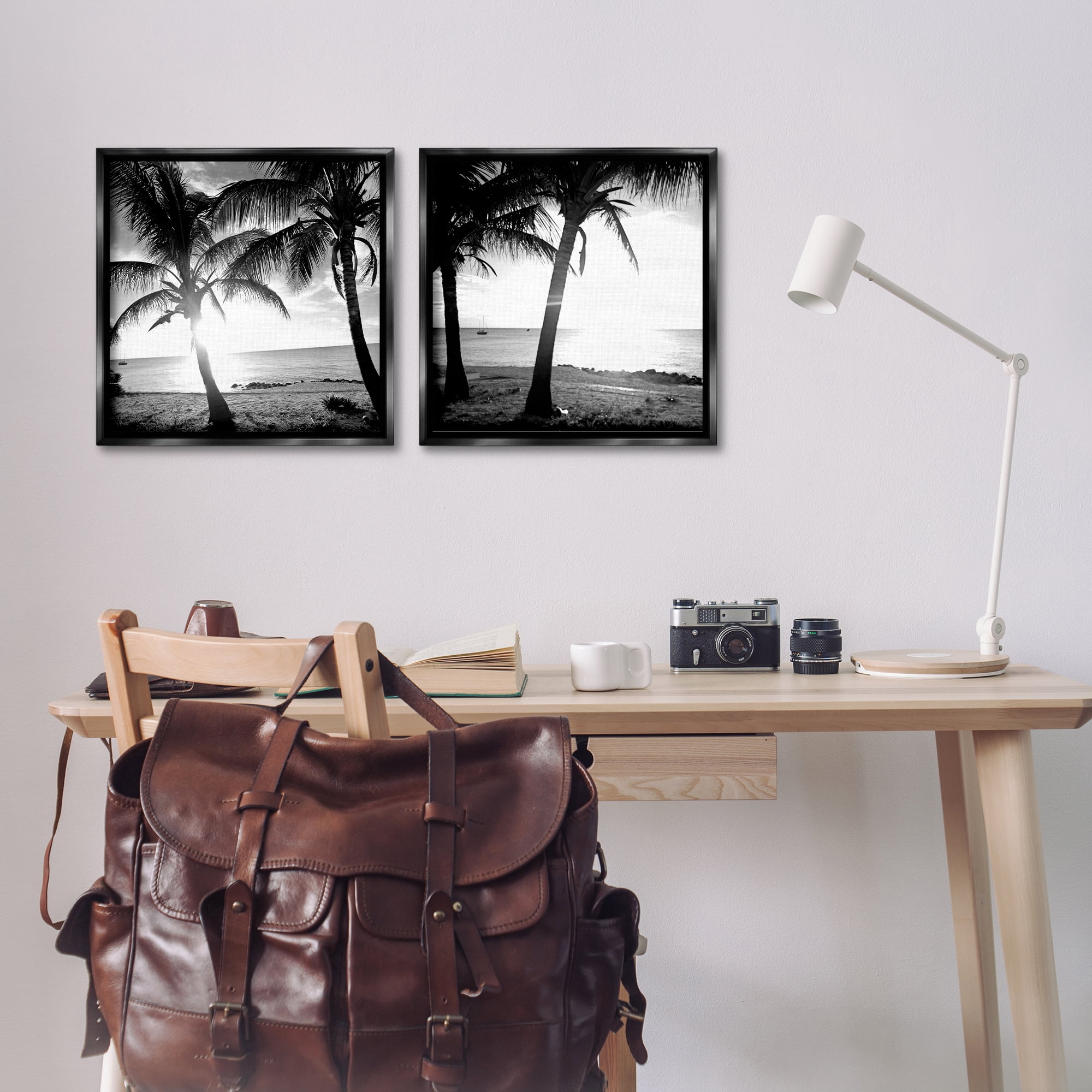 Stupell Industries Tropical Palm Sunset Landscape & Nature Photography Black Floater Framed Canvas Art Print Wall Art, 18 x 18, Set of 2
