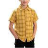 Chiccall Toddler and Little Boys Summer Back to School Plaid Shirt Basic Striped Trendy Short Sleeves Casual Loose Comfy Collared Buttons Turn-down Checkerboard Print School Versatile Shirt Kids