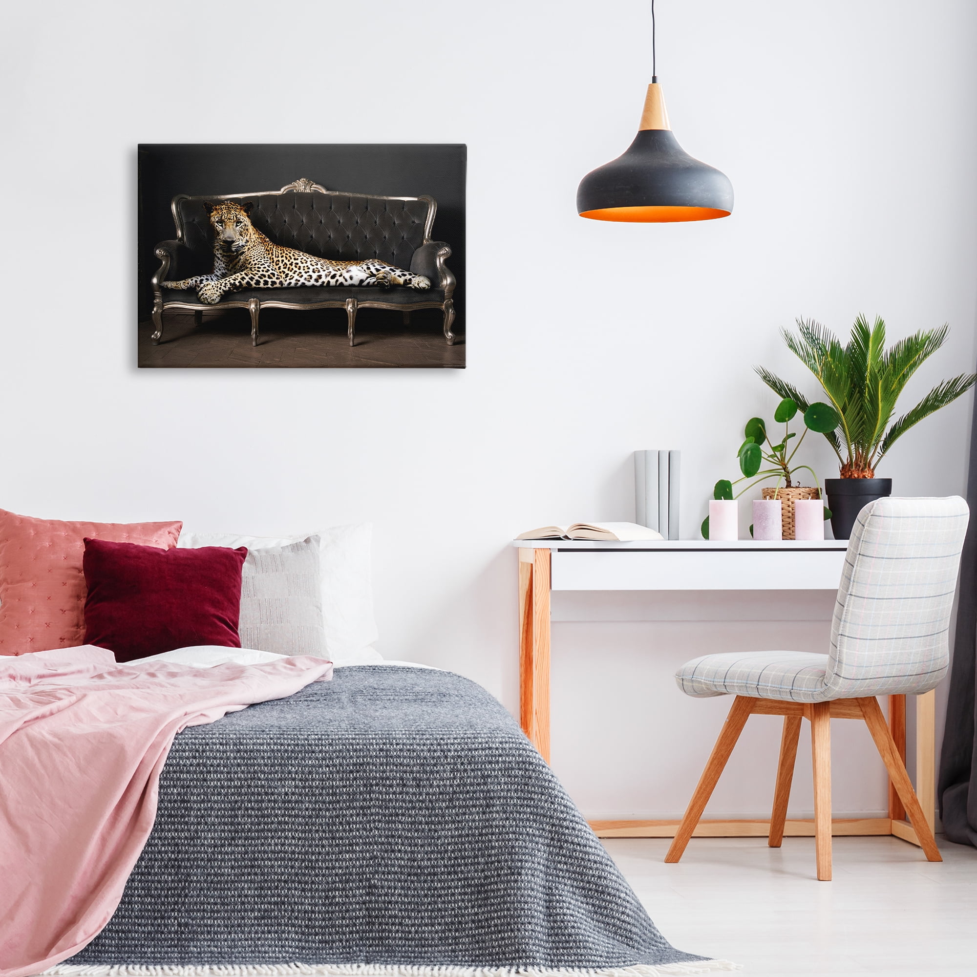 Stupell Industries Cheetah Sprawled on Couch Animals Painting Wrapped Canvas Art Print Wall Art, 30 x 20