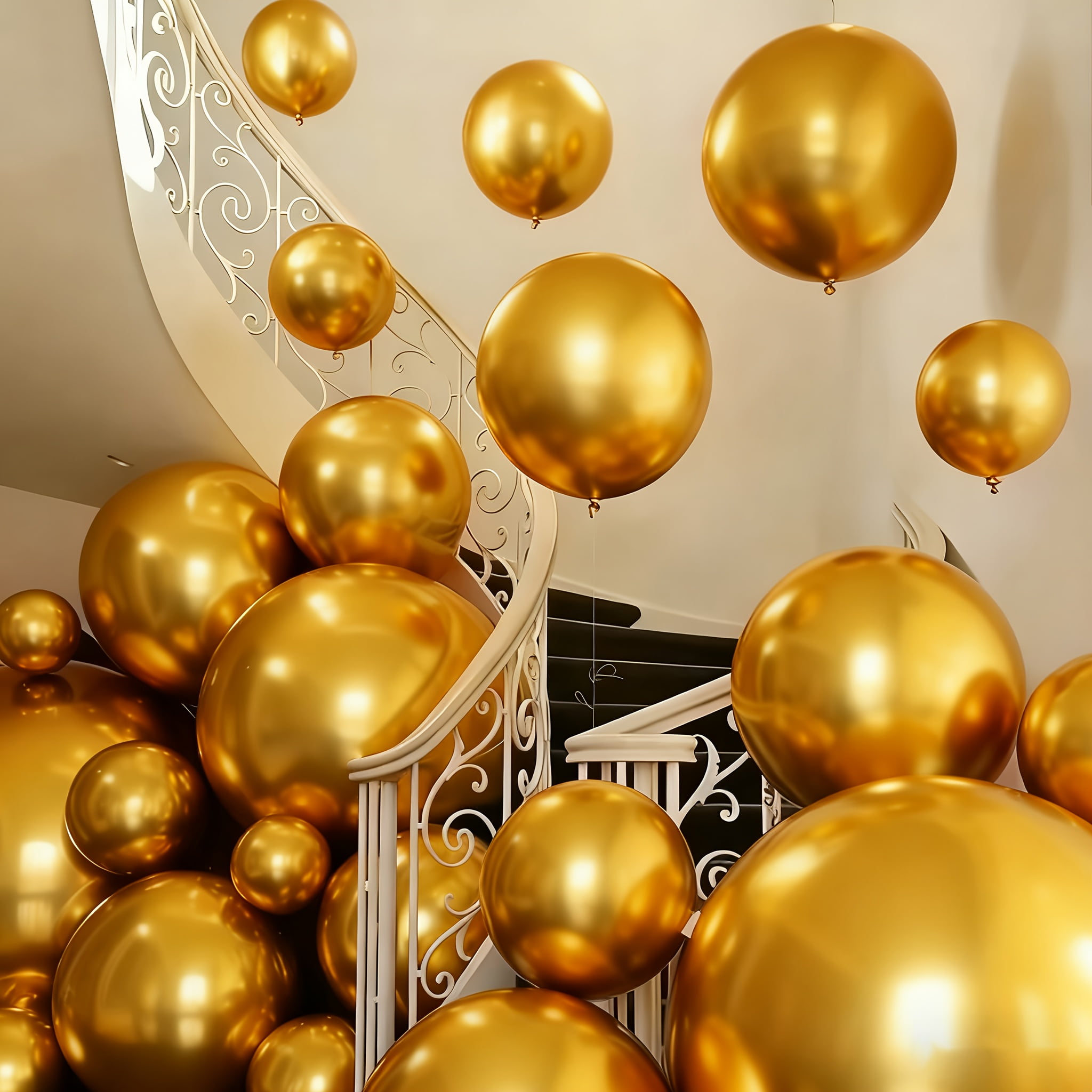 24pcs/set Golden 4D Metallic Foil Balloon Set- 10/18/22 Inch Glossy Balloons, Suitable for Weddings, Christmas, New Year, Halloween, Birthdays, Valentine's Day & Engagement Party Decorations