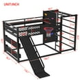 thumbnail image 2 of Bellemave Bunk Bed with Slide & Basketball Hoop, Full over Full Bunk Bed with Pull-up Rings and Climbing Wall, Metal Full Size Loft Bed with Bookcase and Play Space, Black, 2 of 9