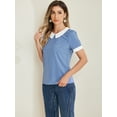 thumbnail image 3 of DARING DIVA Women's Peter Pan Collar Polka Dots Short Sleeve Tops XS Dusty Blue, 3 of 6