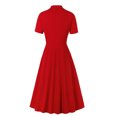 thumbnail image 3 of QLEICOM 1950's Dresses for Women Vintage, Short Sleeve V-Neck Lapel Dress, Solid Formal Stretch Slim Button High Waist Swing Dress, Audrey Hepburn Style Party Dresses Red XXL, 3 of 4