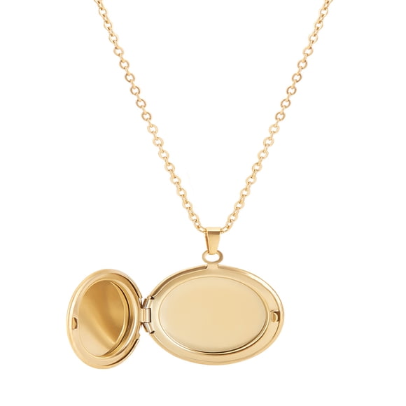 1Pc 304 Stainless Steel Flat Round Locket Pendant Cable Chain Necklaces for Women Golden 17.64 inch(44.8cm)
