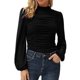 thumbnail image 2 of Camiseta ajustada plisada con cuello alto y manga farol larga informal de color liso para mujer Fridja  ghj987+699, 2 of 4