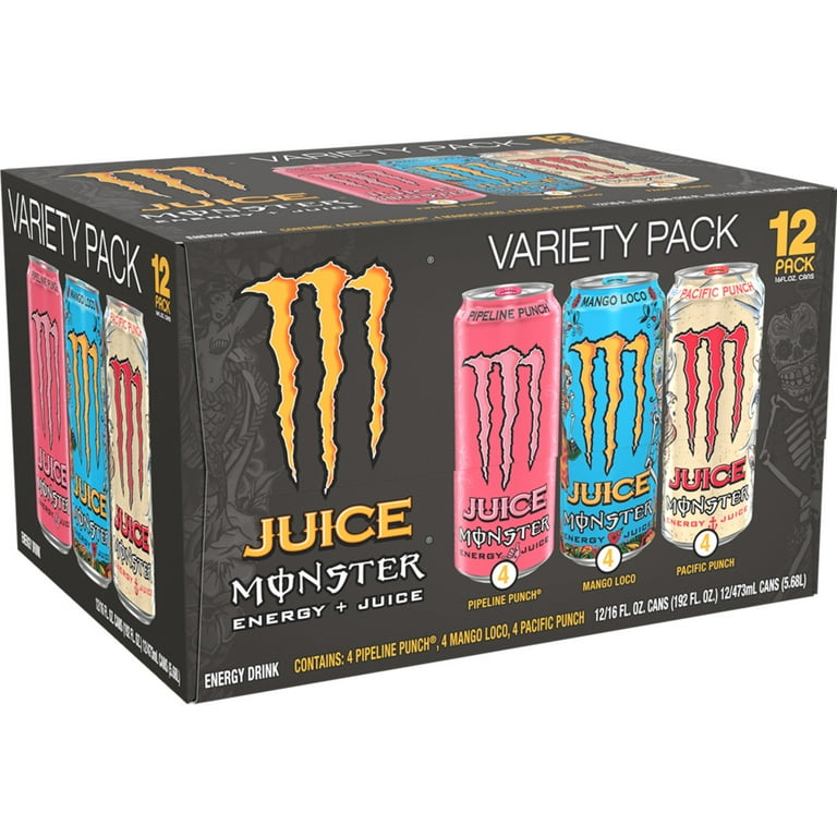 (12 Cans) Juice Monster VP, Mango Loco, Pipeline Punch, Pacific Punch, 16 fl oz, 12 Pack