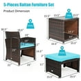 thumbnail image 2 of Patiojoy 5 PCS Patio Rattan Wicker Furniture Set Chair Coffee Table Kit w/Soft Cushion Ottoman Turquoise, 2 of 5