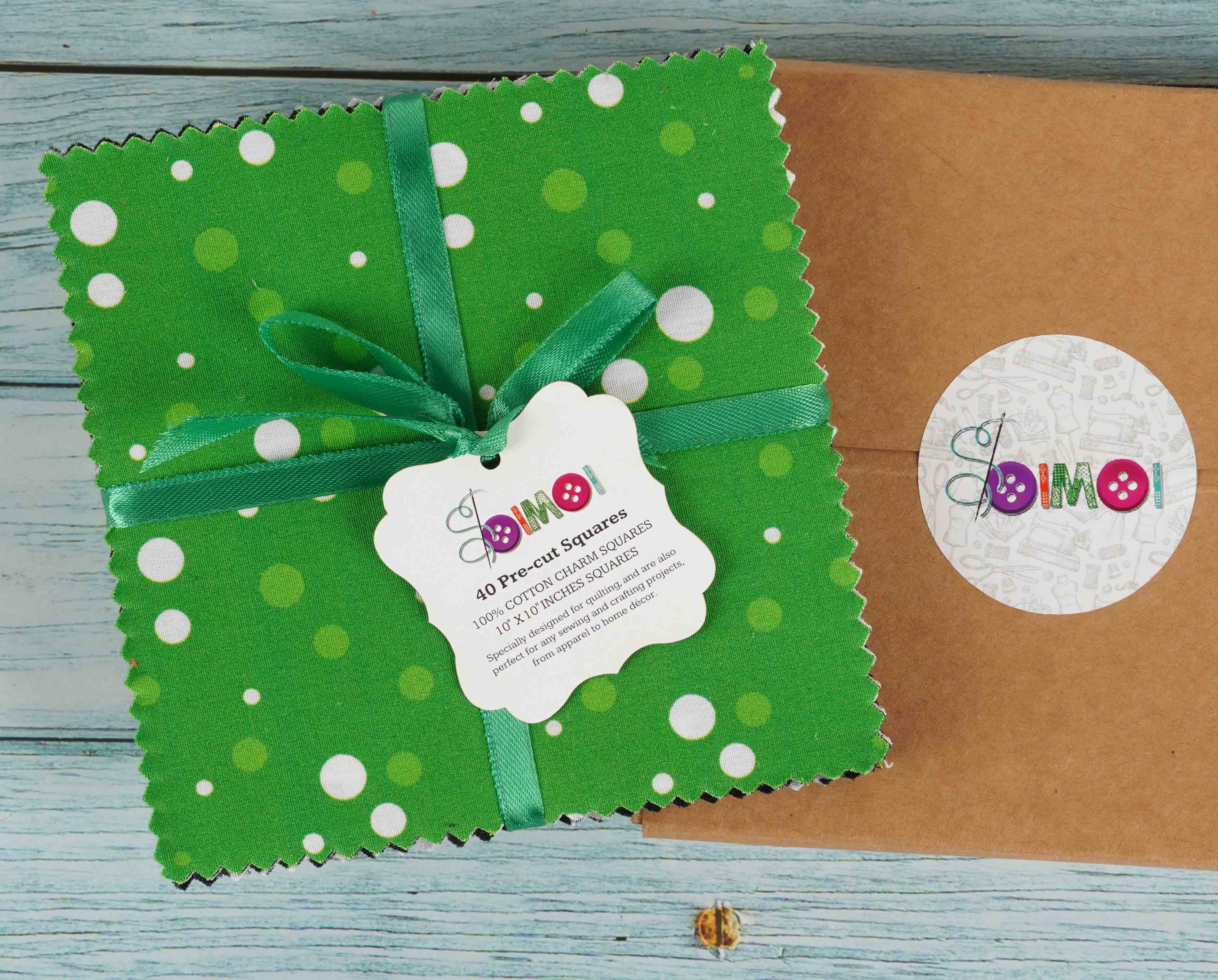 Soimoi Christmas Theme Print Precut 10-inch Cotton Fabric Quilting Squares Charm Pack DIY Patchwork Sewing Craft