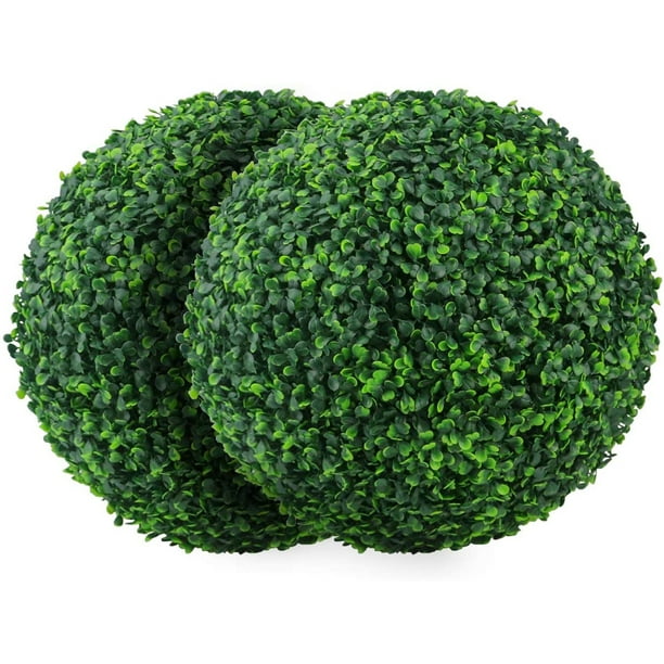 Visland 2PCS Artificial Plant Topiary Ball Faux Boxwood Decorative Balls for Backyard, Balcony