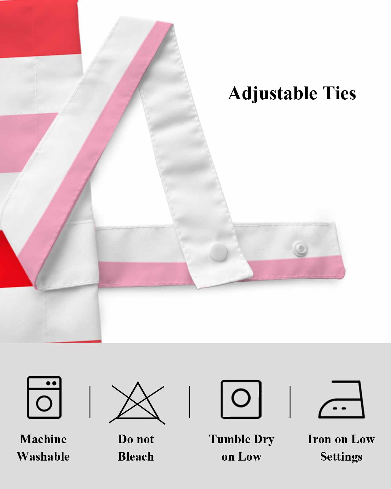 Red Pink Ombre Stripes Tie Up Valances Curtain, Adjustable Kitchen Minimalist Abstract Vertical Striped Valances for Windows Decor, Rod Pocket Short Curtains Set for Bedroom/Bathroom, 54"x18"