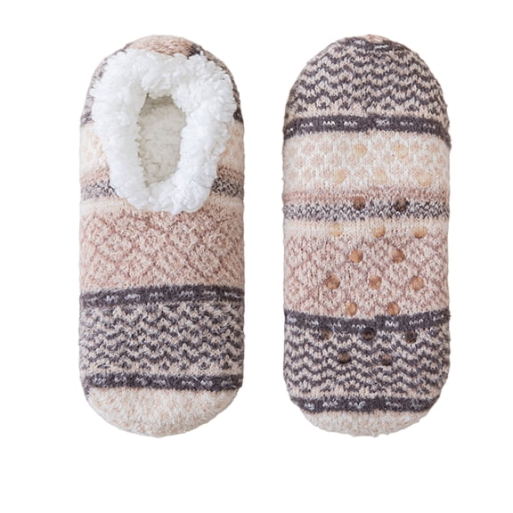 Voska Slipper Socks with Grips, Fuzzy Warm Slipper Socks for Women Men, Super Warm Anti Slip Floor Socks for Cozy Home Living Khaki One Size