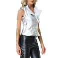 thumbnail image 4 of INSPIRE CHIC Women's Sleeveless Stand Collar Shiny Metal Zipper Vest XS Silver, 4 of 5