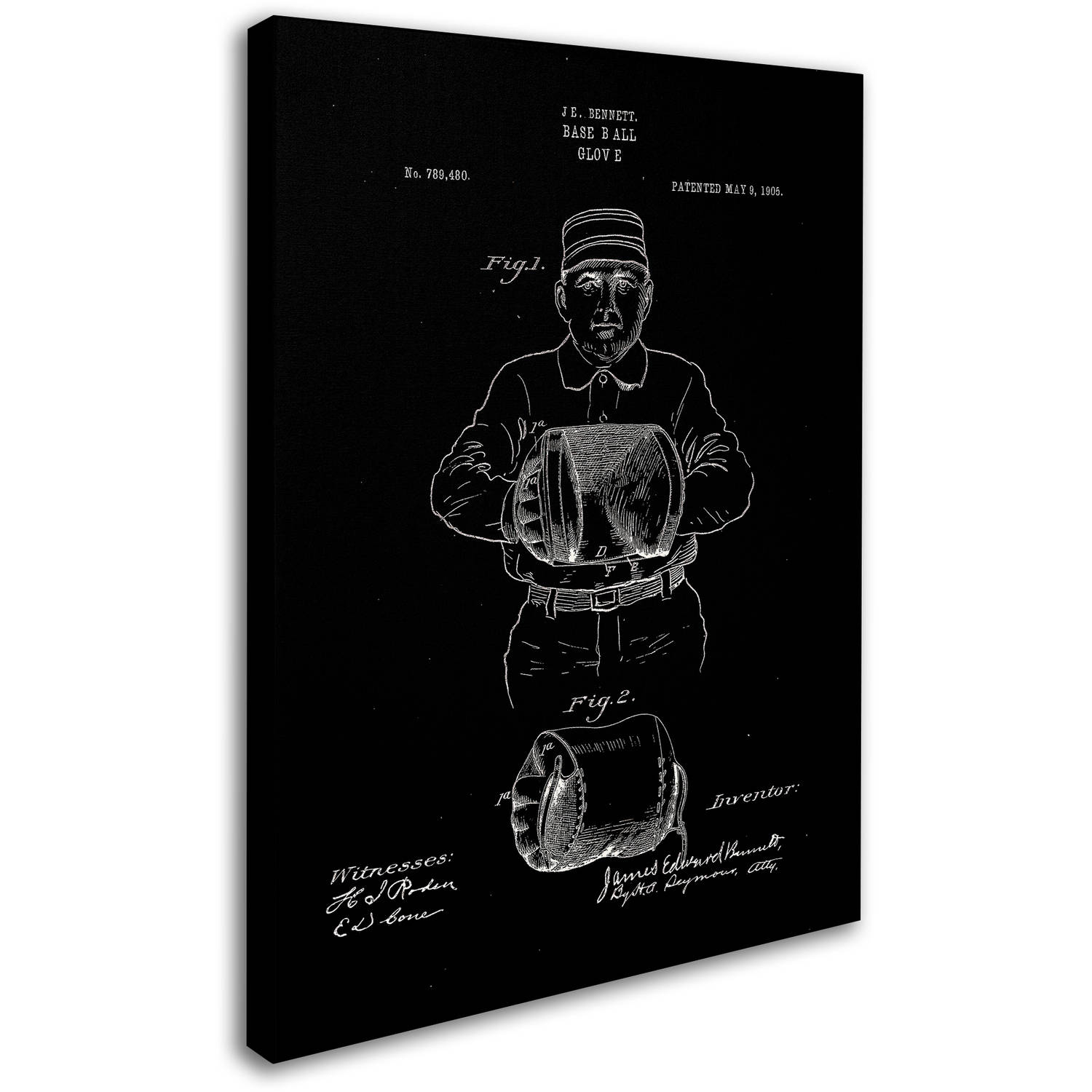 Trademark Fine Art "Baseball Glove Patent 1905 Black" Canvas Art by Claire Doherty
