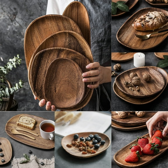Walbest Japanese-style Solid Wooden Walnut Plate, Pastry Serving Plate Rectangle Food Dish Dried Fruit Tray Tableware, Wooden Boat-shaped Tray Sushi Plate