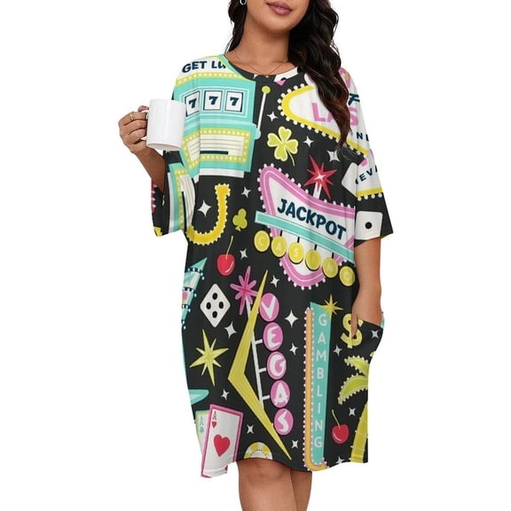 Viva Las Vegas Sleepshirts For Sleeping Travels Loose Sleepdress Pajama Dress Soft Nightdress Sleepwear