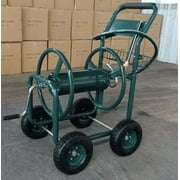 Heavy Duty Green Rolling Planting Garden Cart With Steel Water Hose Holder and Basket