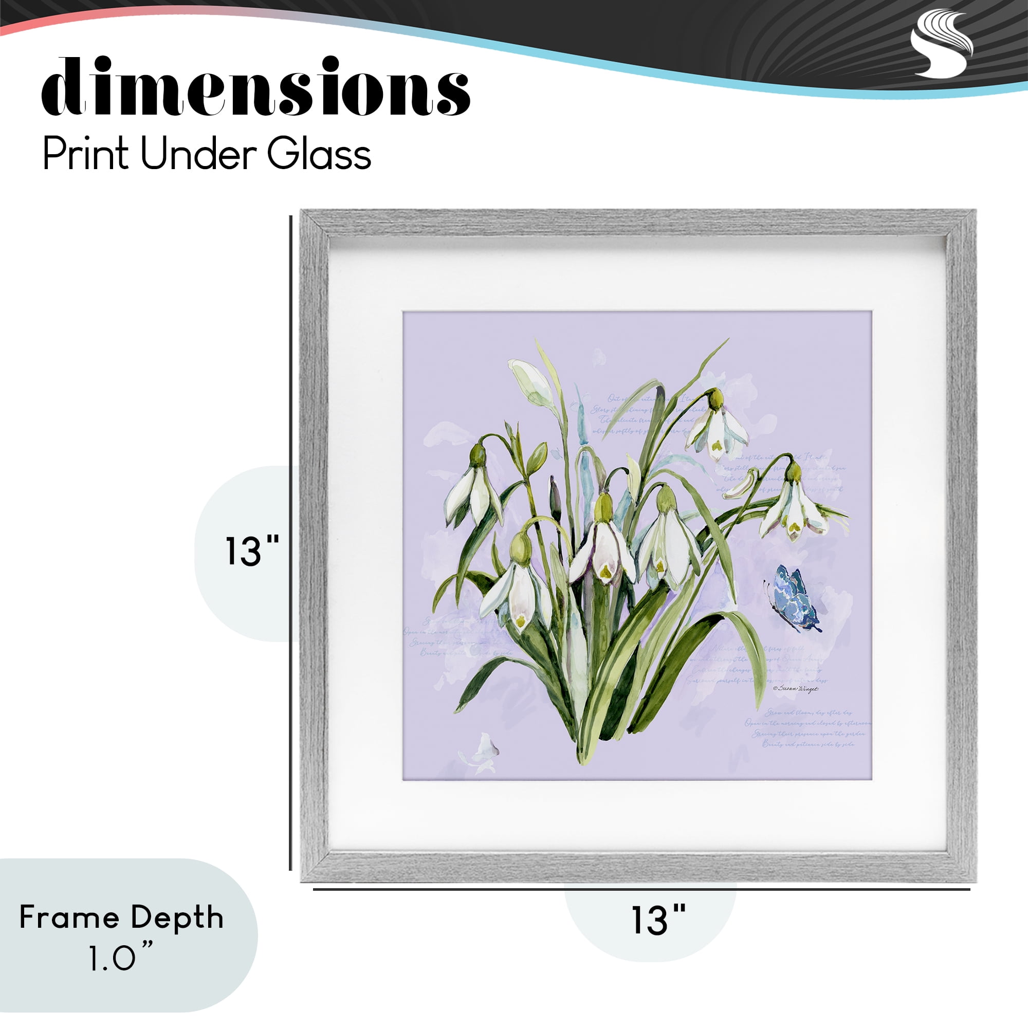 Stupell Industries Snowdrops with Vintage Writings Gray Framed Print Under Glass, design by Susan Winget