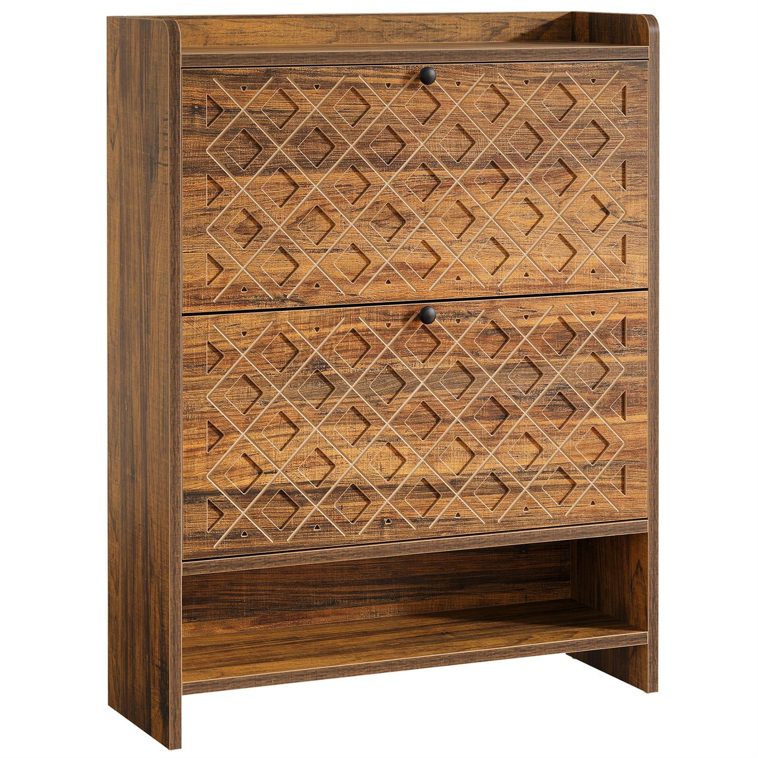 Demi Bonn 42" Wooden Shoe Cabinet, 2-Drawer Entryway Storage, Space-Saving Entryway, Modern Home Decor, Brown