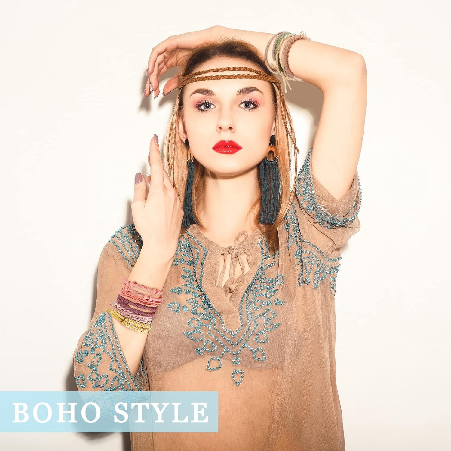 60 count Boho Hair Ties Bracelets 10 Styles Cute Bands & Bracelets for Girls with Thick and Thin Hair, No  Elastic Accessories for Girls and Women(Lovely Colors)