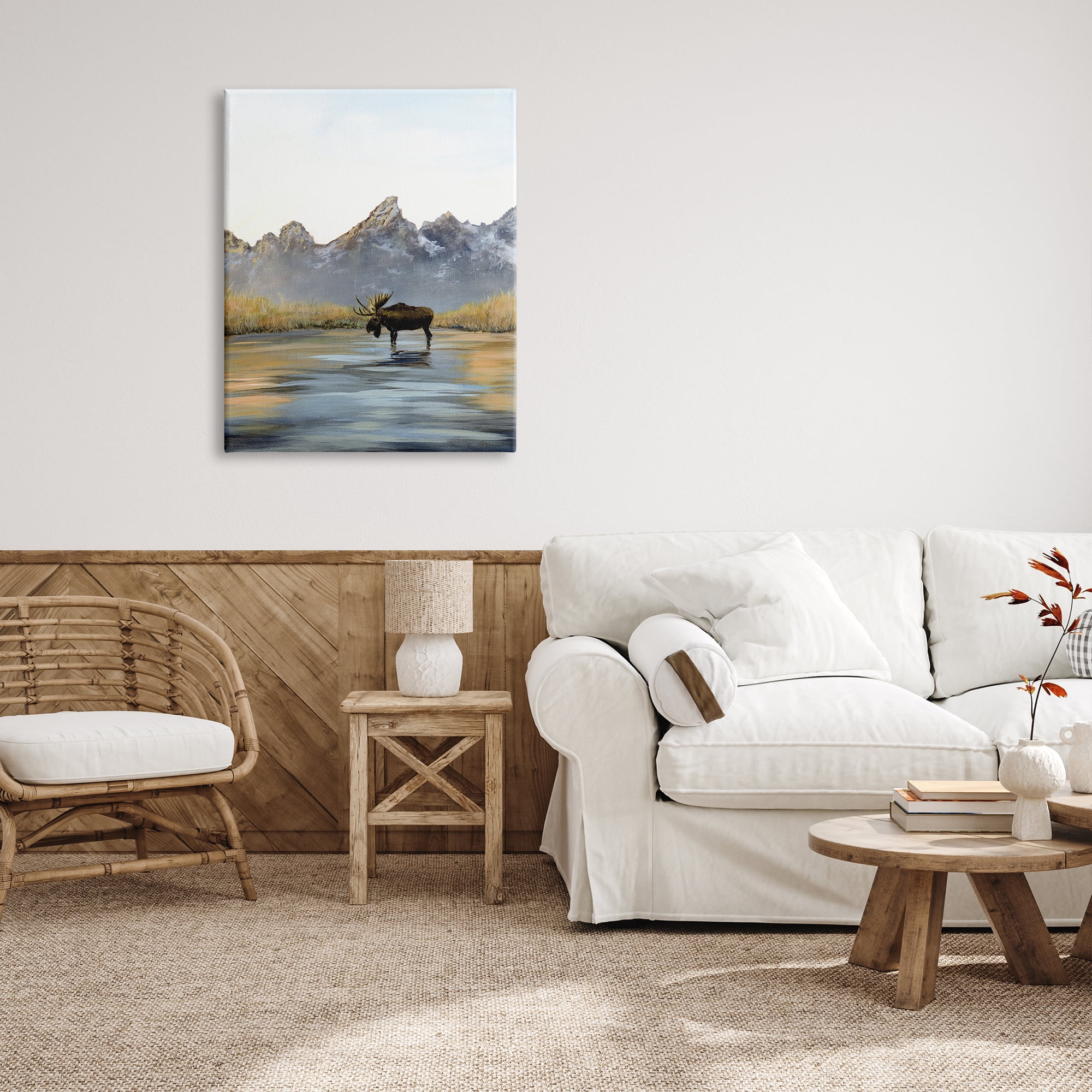 Stupell Industries Moose in Lake Scenery Nature Painting Gallery Wrapped Canvas Print Wall Art, 30 x 40