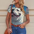 thumbnail image 4 of KLL Women 's Crew Neck Bodysuit Jumpsuits Starry Sky Cloud Bulldog Print Short onesies Stretch T Shirts, 4 of 5