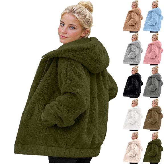 Lenago Coats for Women Fleece Long Sleeve Full Zip Up Sherpa Lined Hoodie Sweatshirt Jacket Coat