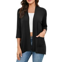 Womens Casual Lightweight Cardigan With Pockets 3 4 Sleeve Front Open Dust Duster Soft Cardigan Long Knit Cardigans for Women Mid Length Sweaters Oversized Cardigans 3x Sweaters for Women Long