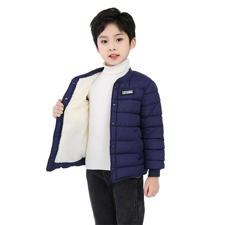 

nsendm Kids Child Baby Boys Girls Embroidered Long Sleeve Wadded Thickening Type Winter Toddler Boys Coat Outerwear Dark Blue 10-13Years