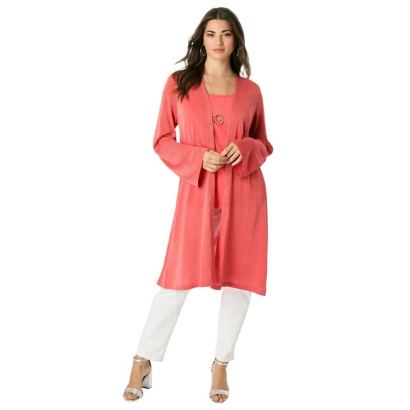 Roaman's Women's Plus Size Long Knit Shimmer Cardigan Sweater