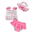 thumbnail image 2 of CUZIBR Toddler Swimsuit Girl 3 Piece Swimsuit Cute Bow Spaghetti Strap Bodysuit Onesize Fashion Fruit Print Beachwear With Hat Pool Beach Travel Swimwaer Holiday,Pink,3-6 Months, 2 of 4