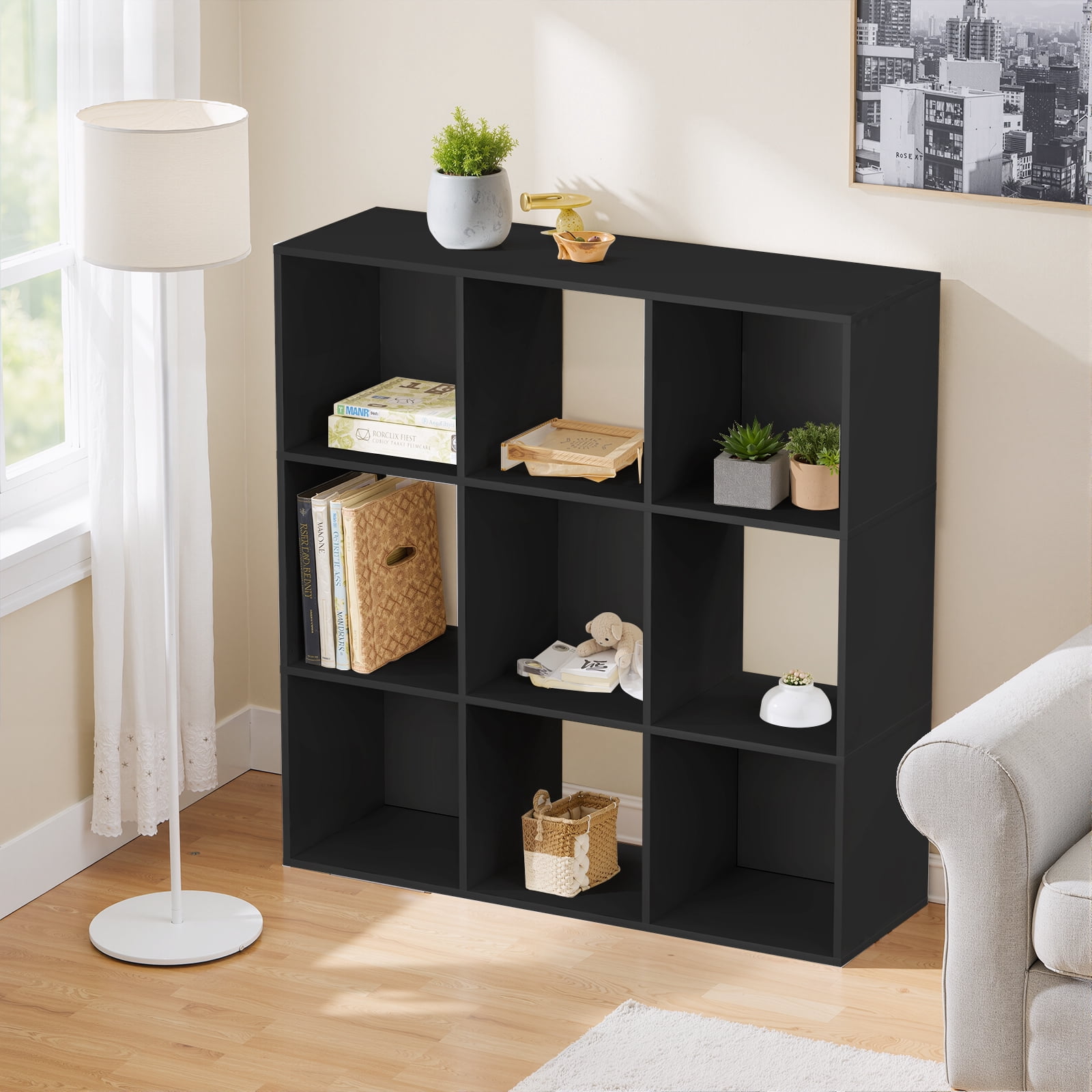Bigleap 6/8/9 Cube Storage Organizer - Modern Open Cube Bookshelf with Removable Back Panels, Display Storage Bookcase for Living Room, Bedroom, Home Office, Entryway,Black