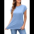 thumbnail image 1 of Camiseta de Verano para Mujer, Color Liso, Cuello Redondo, Corta, Azul , Talla M, 1 of 6