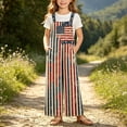 thumbnail image 2 of Girls Rompers Sunny Patriotic Flag Print Sleeveless Square Neck Unisex Trendy Pocket Jumpsuit Kids Street Travel Outfit, 2 of 7
