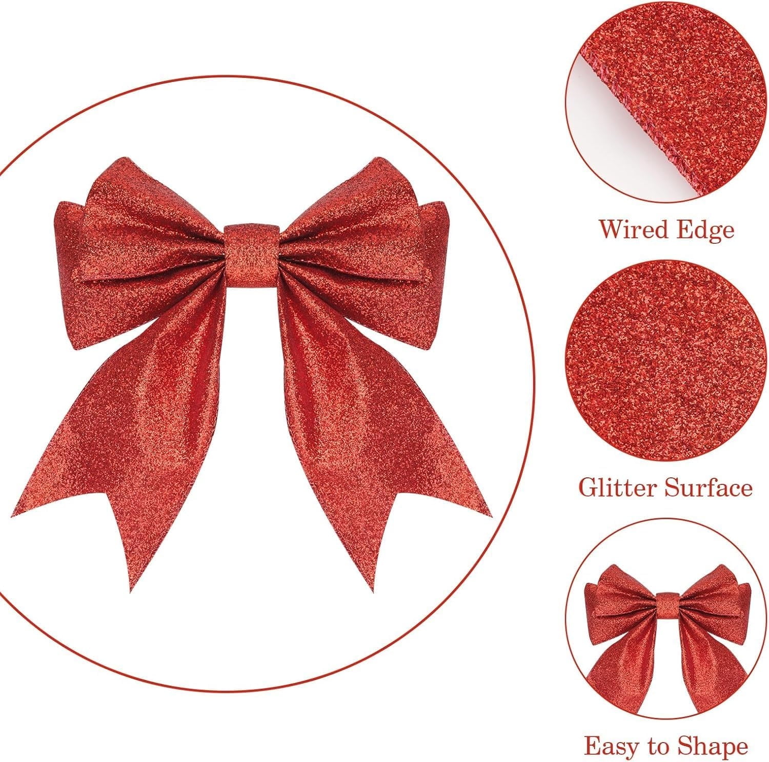 Glitter Wired Ribbon,Bexikou 2 Rolls Red Gift Wrapping Ribbon, Christmas Decorative Ribbons for Crafts Bow Wreath DIY Gift Wrapping Supplies (2.5 Inch x 20 Yards)