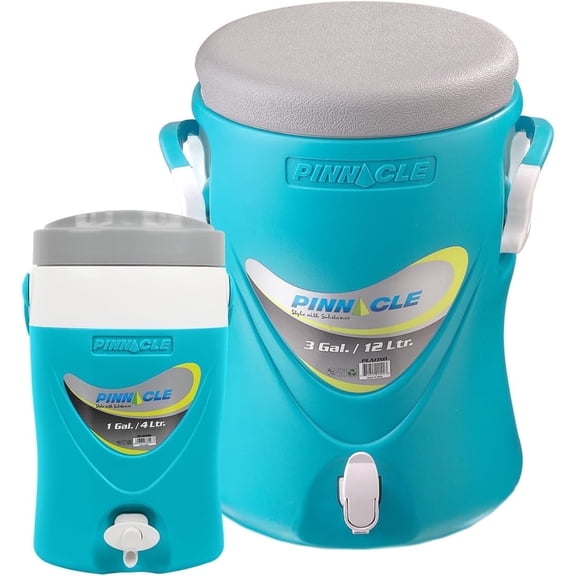 Pinnacle 3 Gallon Water Cooler with Spout and 1 Gallon Jug Set Portable Blue