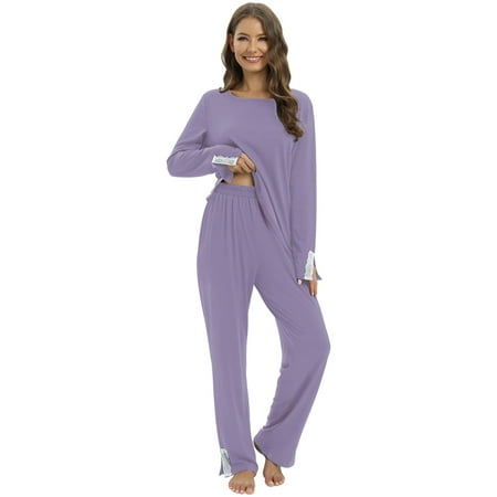 

Baywell Women s Pajama Set Long Sleeve Sleepwear Soft Loungewear Sets Pajamas Top and Pants Pjs Purple S-2XL